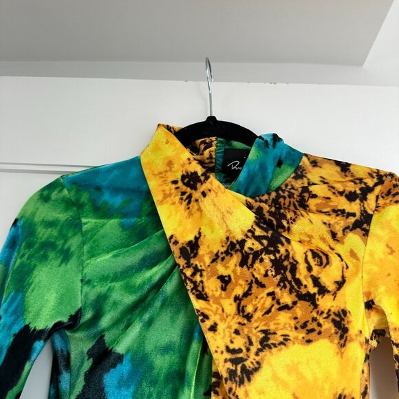 NWT Richard Quinn Mini Dress Sz 2 Twisted Neckline 2-tone Floral Abstract Print - Picture 7 of 10